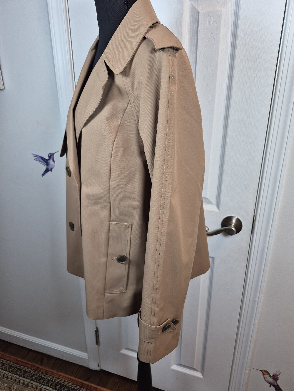Lands' End Tan Short Trench Coat M Dark Academia Eclectic Grandpa NEW - Picture 3 of 6